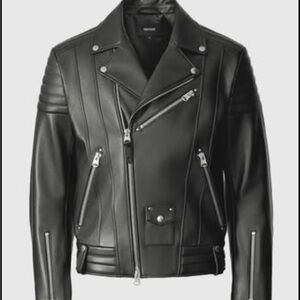 Mackage Men's Black Leather Moto Bomber Jacket ( Size 44 , brand new with tags )